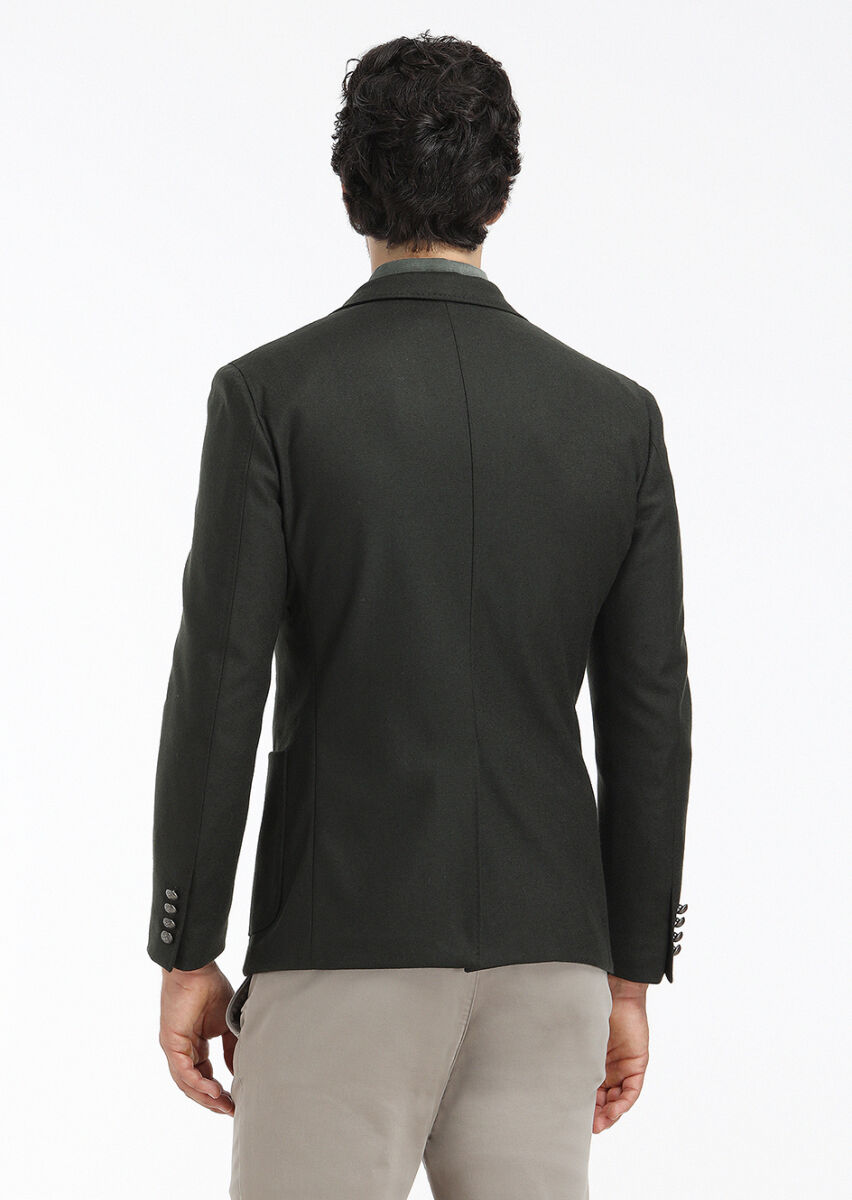 Yeşil Düz Zeroweight Slim Fit Yün Karışımlı Ceket - 6