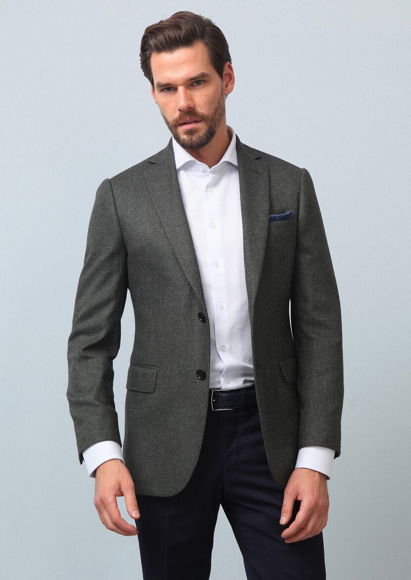 Yeşil Mikro Regular Fit İpek Karışımlı Ceket - 3