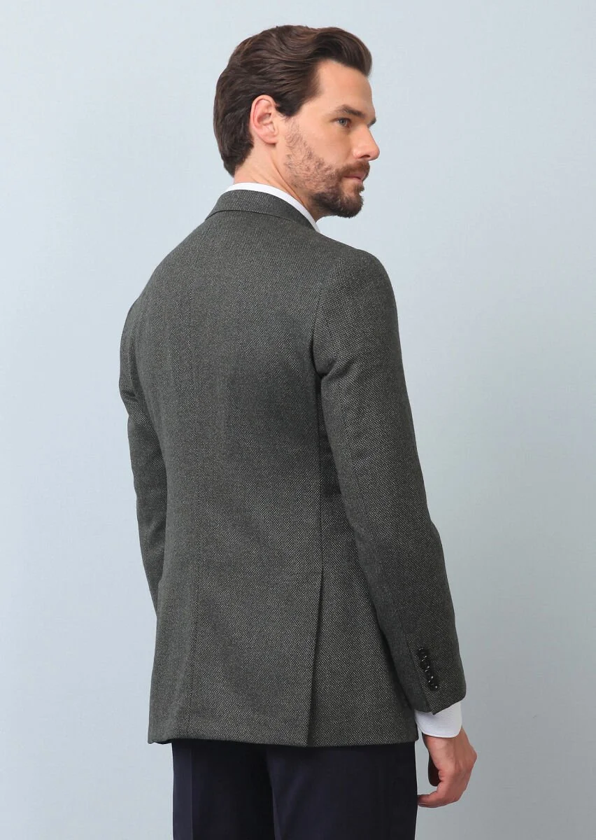 Yeşil Mikro Regular Fit İpek Karışımlı Ceket - 5
