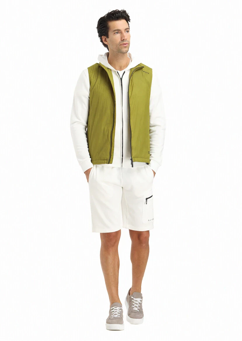 Yeşil Regular Fit Dik Yaka Casual Dokuma Spor Yelek - 1
