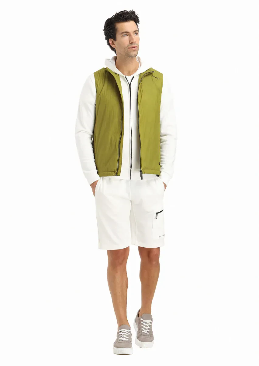 Yeşil Regular Fit Dik Yaka Casual Dokuma Spor Yelek - 1