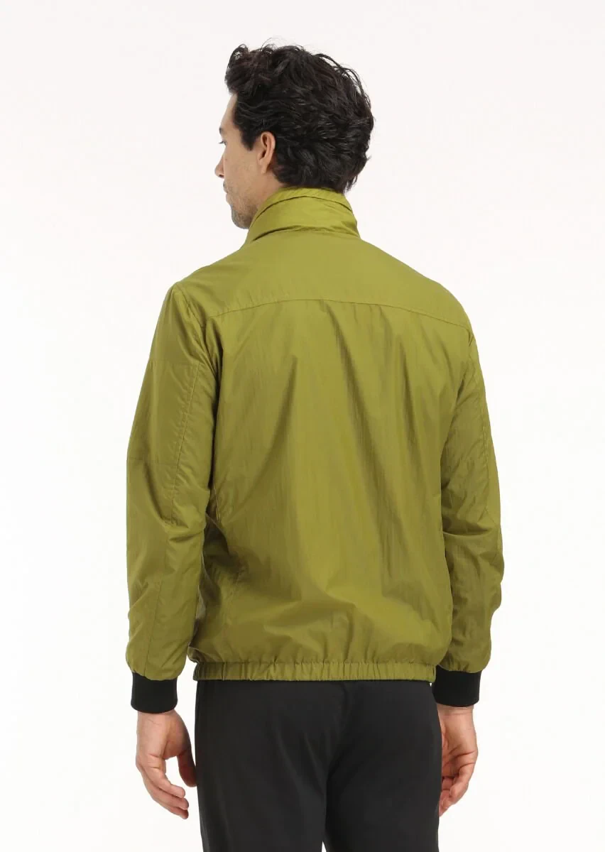 Yeşil Regular Fit Dik Yaka Denim Dokuma Mont - 7