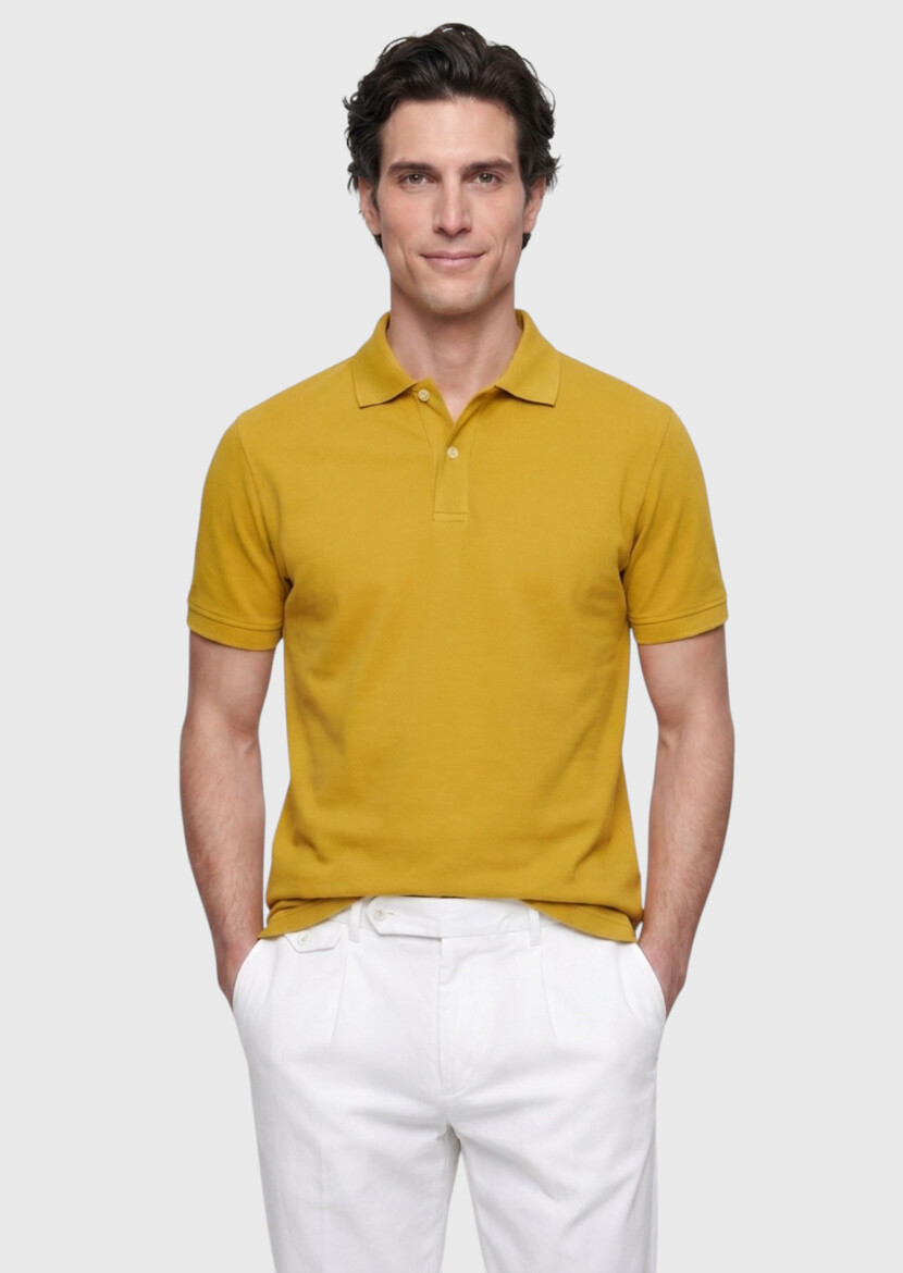Zeytin Yeşili Düz Polo Yaka %100 Pamuk T-Shirt 