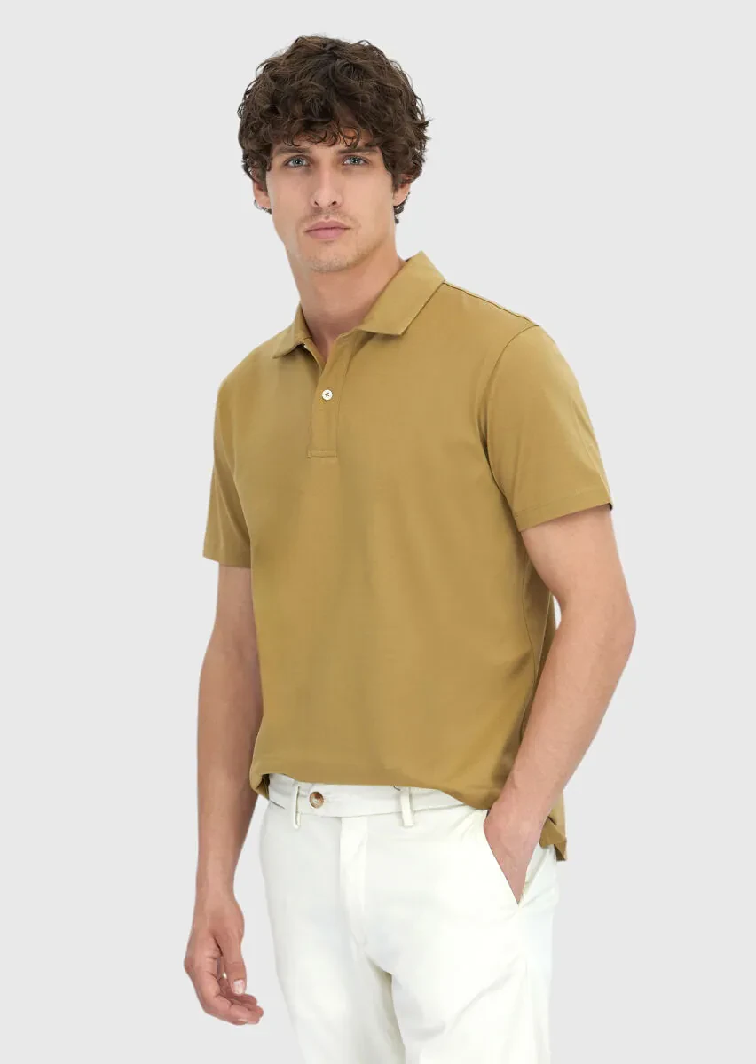 Zeytin Yeşili Düz Polo Yaka %100 Pamuk T-Shirt - 1
