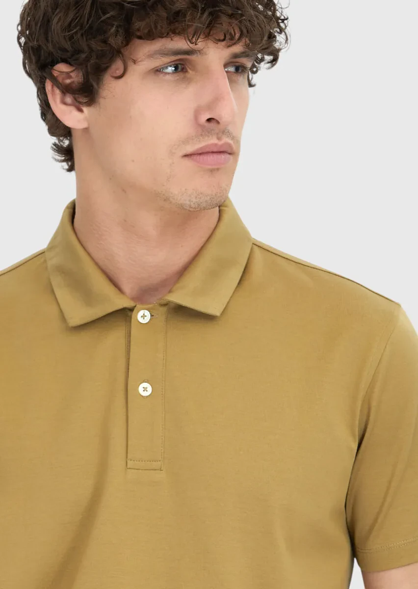 Zeytin Yeşili Düz Polo Yaka %100 Pamuk T-Shirt - 4