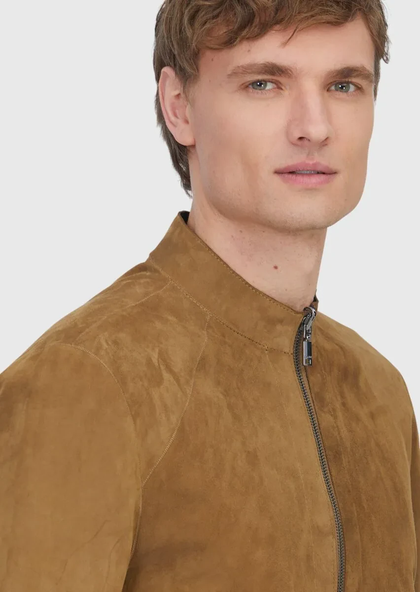 Zeytin Yeşili Regular Fit Dik Yaka Casual Deri Mont - 4