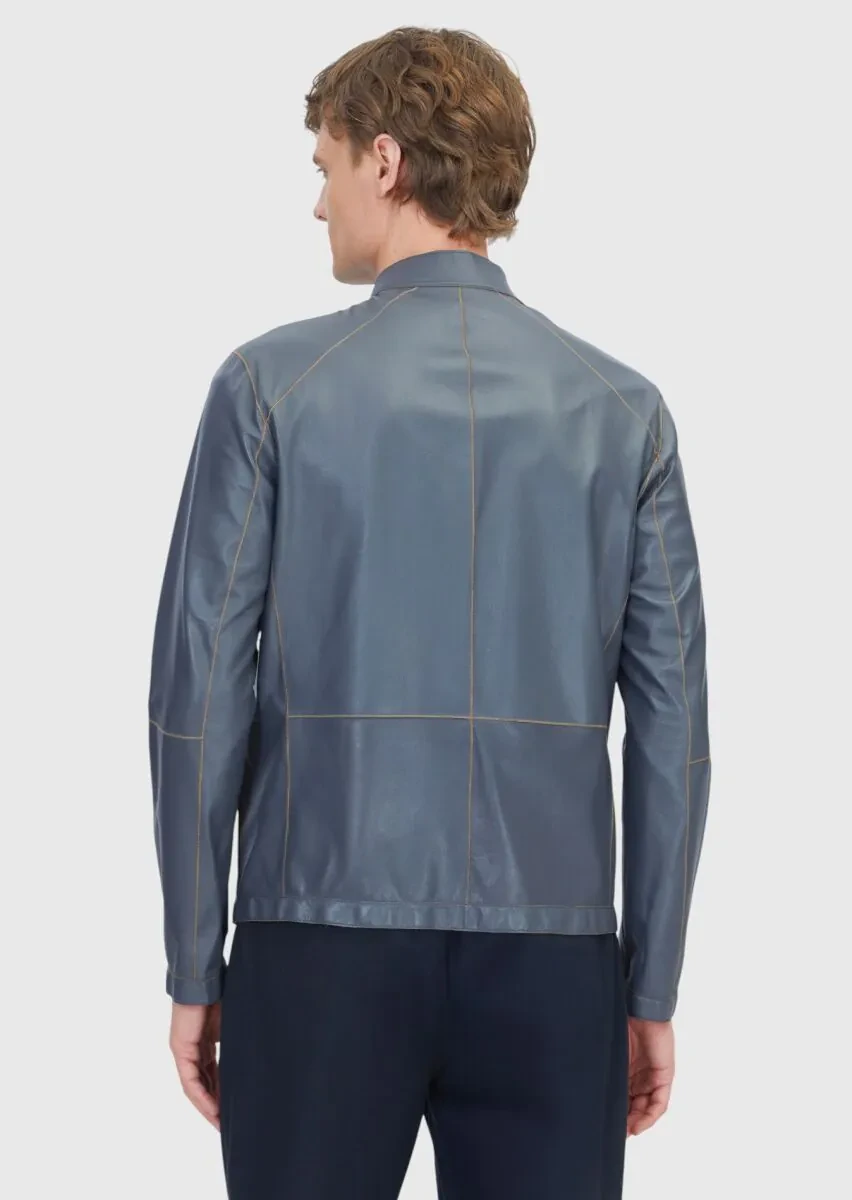 Zeytin Yeşili Regular Fit Dik Yaka Casual Deri Mont - 7